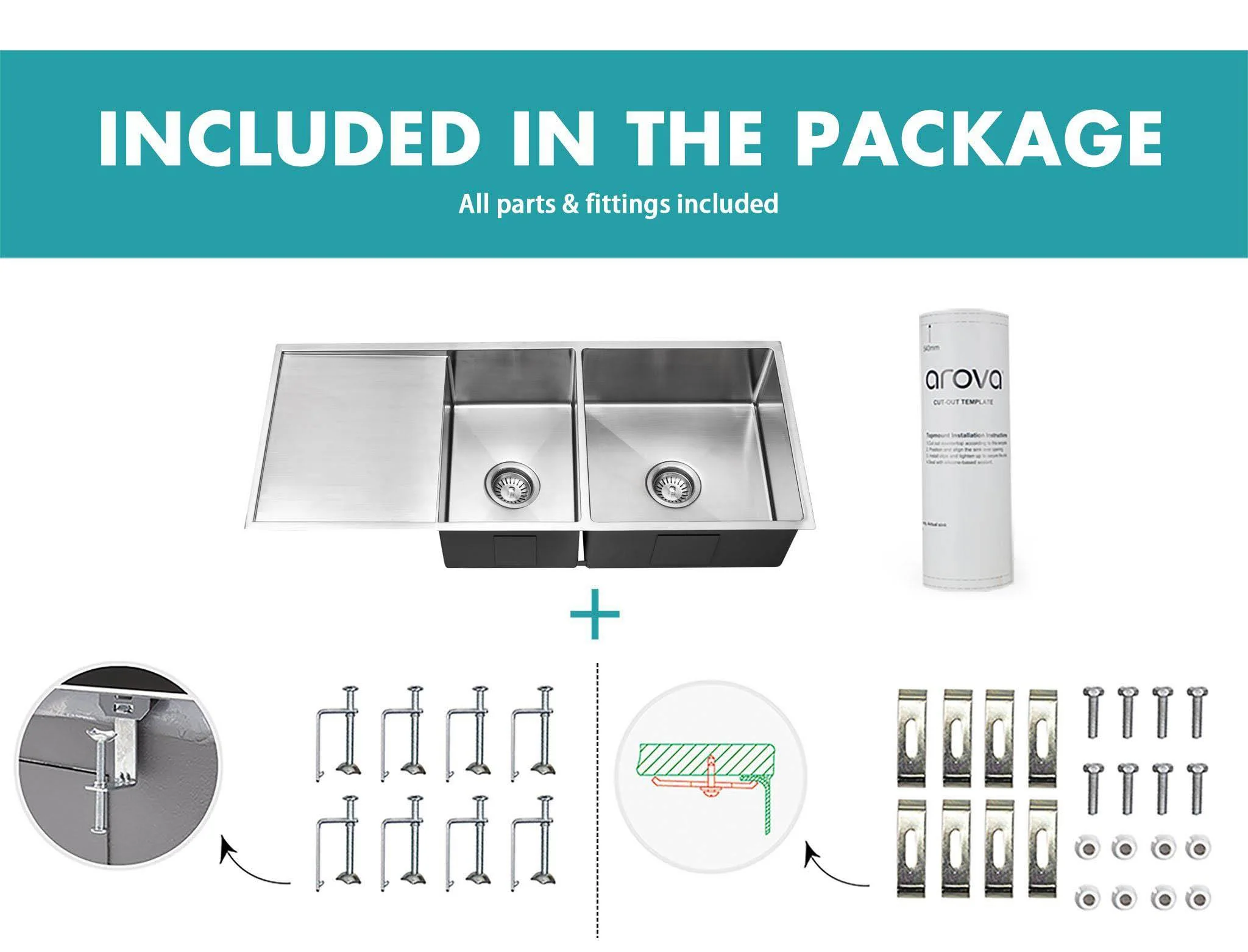 ULTIMO 1.5mm 1000W x 450D 1 1/2 Bowl Handmade Kitchen Sink with Drainer Top Undermount - SSD1045 - Image 11