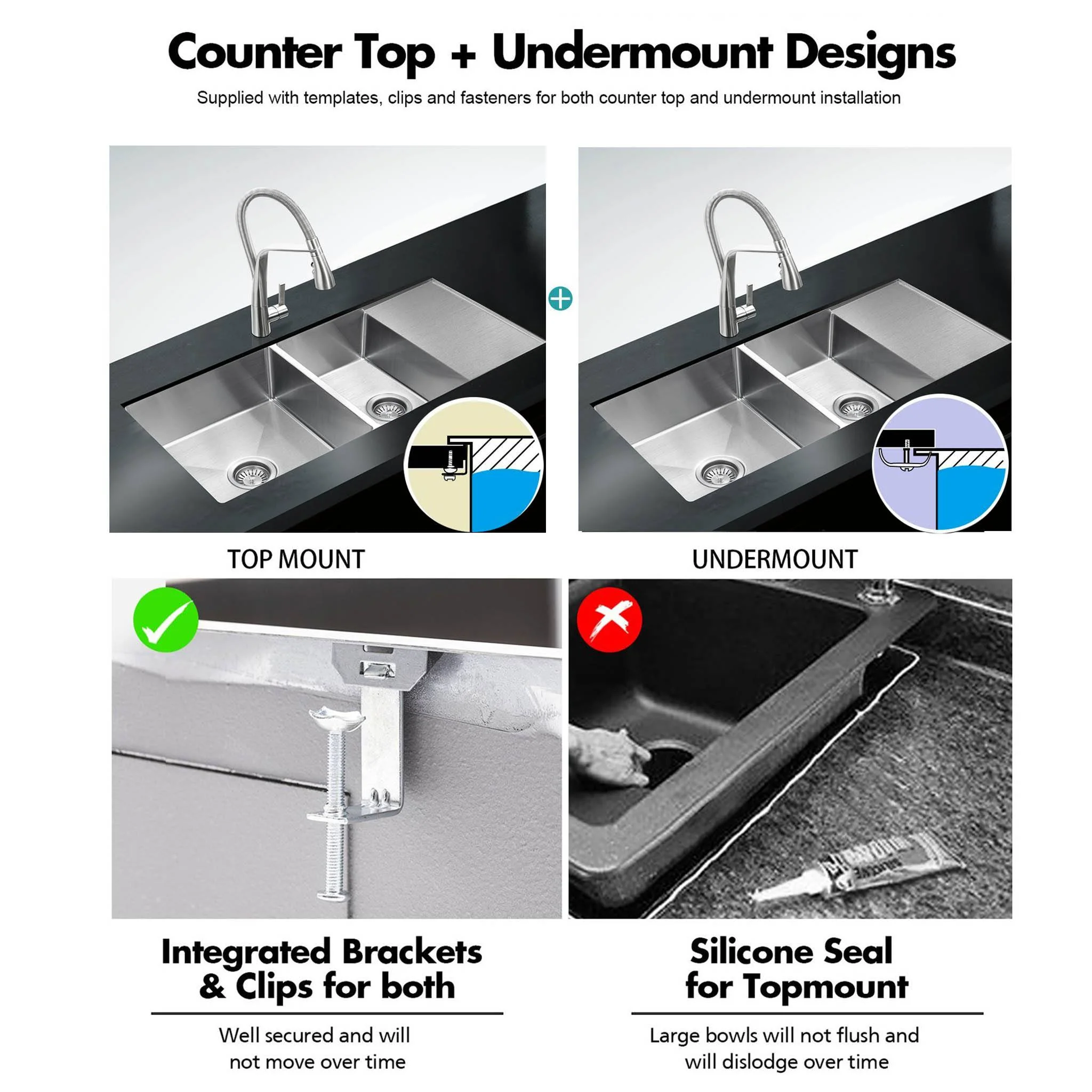 ULTIMO 1.5mm 1000W x 450D 1 1/2 Bowl Handmade Kitchen Sink with Drainer Top Undermount - SSD1045 - Image 7