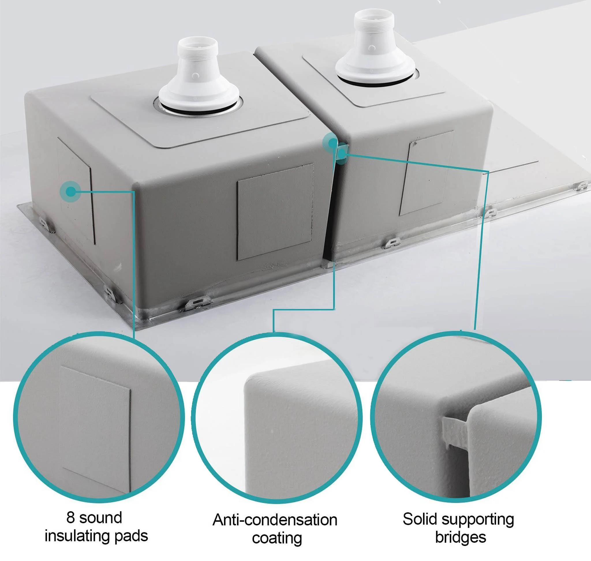 ULTIMO 1.5mm 1000W x 450D 1 1/2 Bowl Handmade Kitchen Sink with Drainer Top Undermount - SSD1045 - Image 8