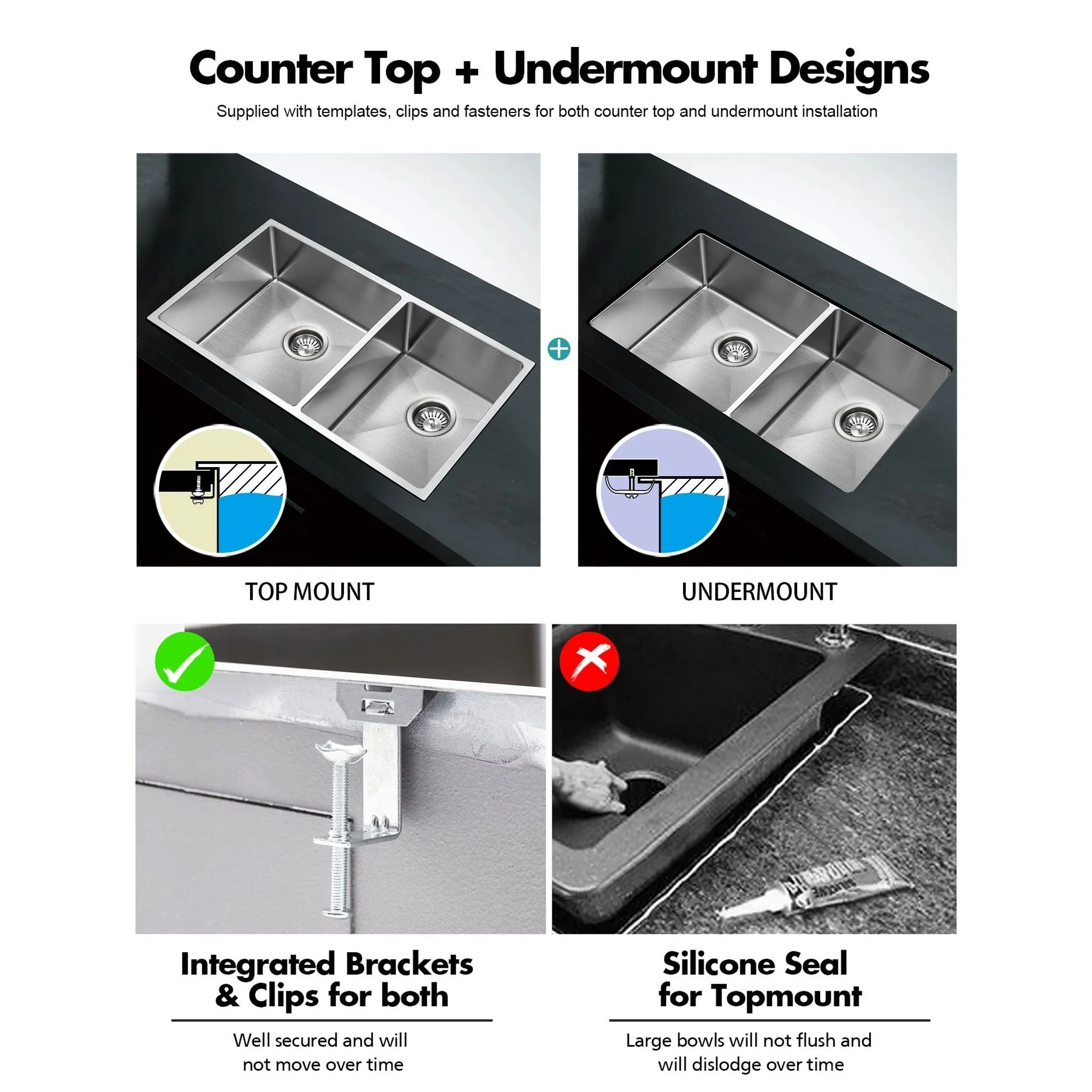 ULTIMO 1.5mm 670W x 450D 1 1/2  Bowl Handmade Kitchen Sink Top Undermount - SSD6745D - Image 6
