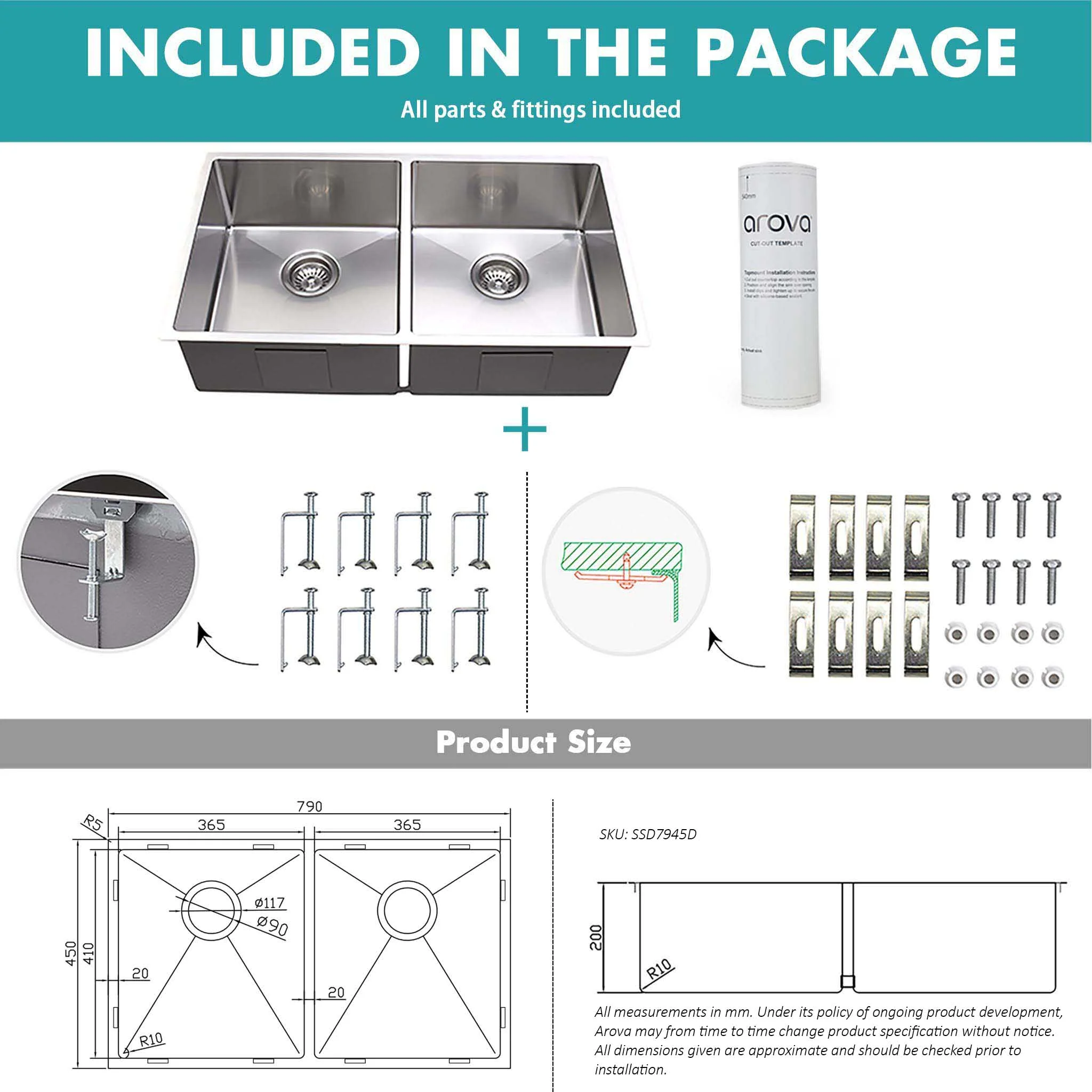 ULTIMO 1.5mm 790W x 450D Double Bowl Sink - SSD7945D - Image 11