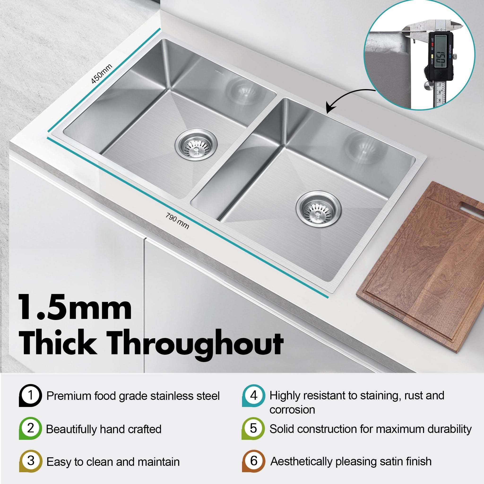 ULTIMO 1.5mm 790W x 450D Double Bowl Sink - SSD7945D - Image 3