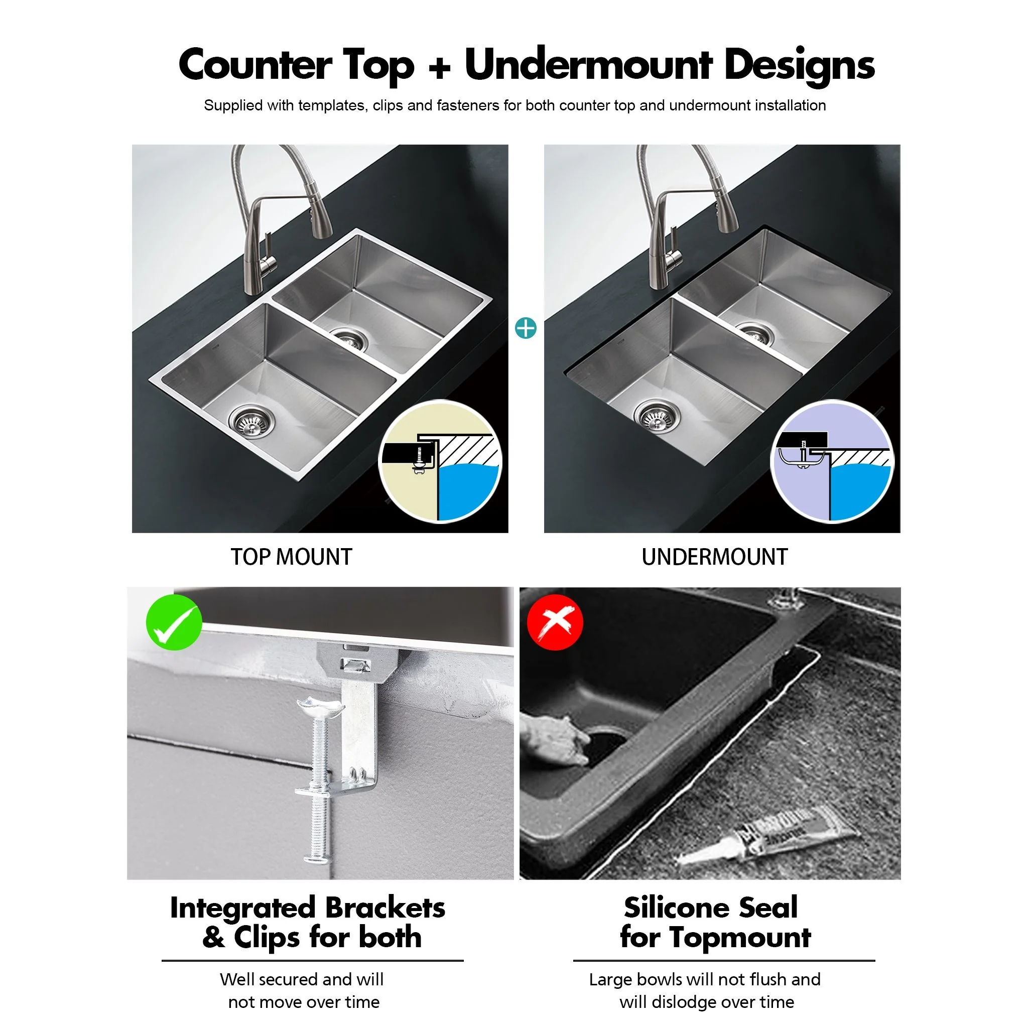 ULTIMO 1.5mm 790W x 450D Double Bowl Sink - SSD7945D - Image 7