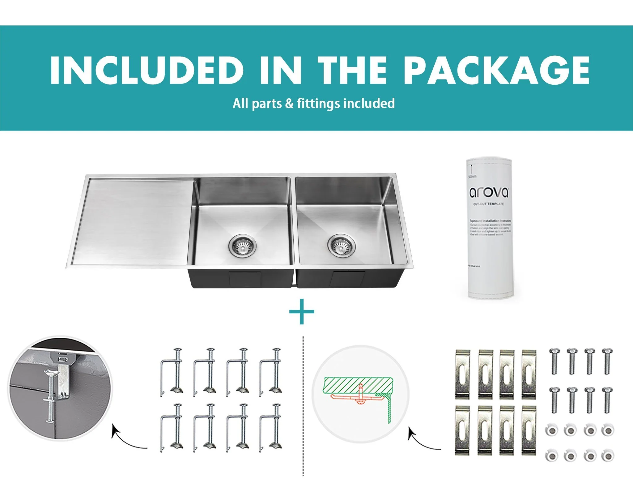 ULTIMO 1.5mm 1300W x 450D Double Bowl Sink with Drainer - SSD1345 - Image 11