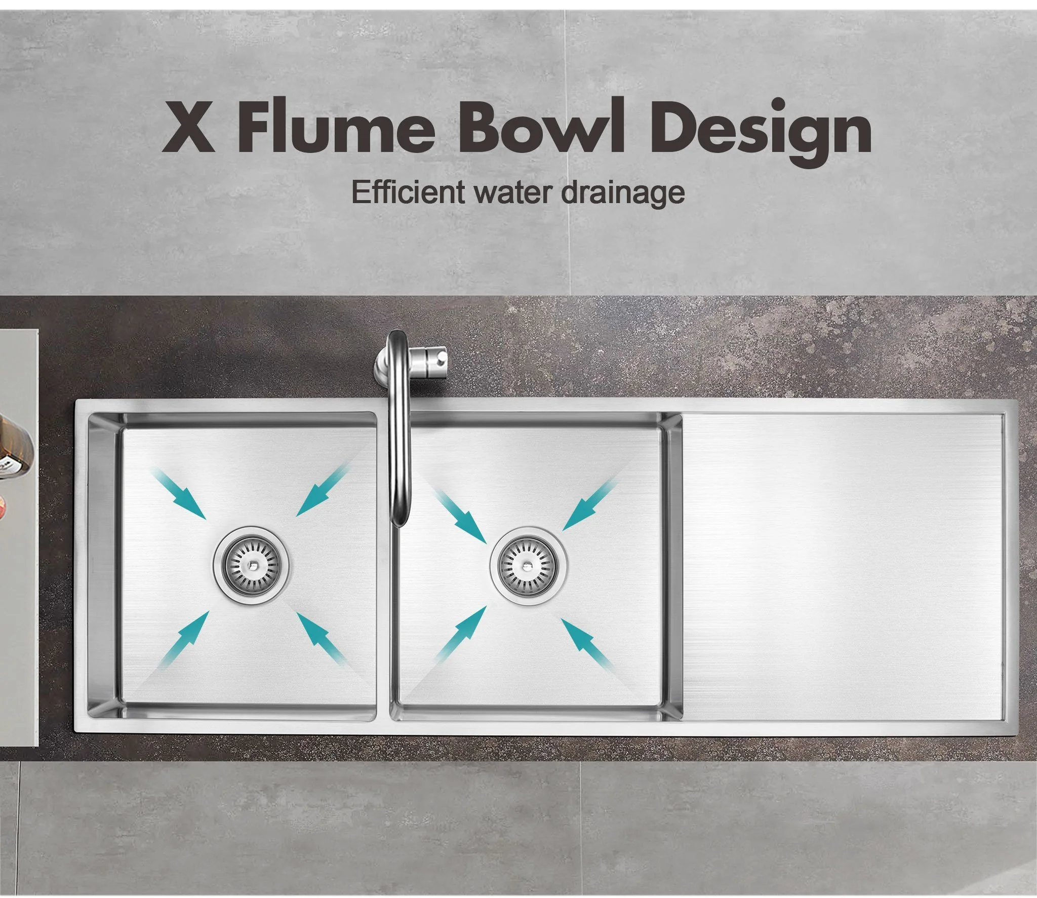 ULTIMO 1.5mm 1300W x 450D Double Bowl Sink with Drainer - SSD1345 - Image 9