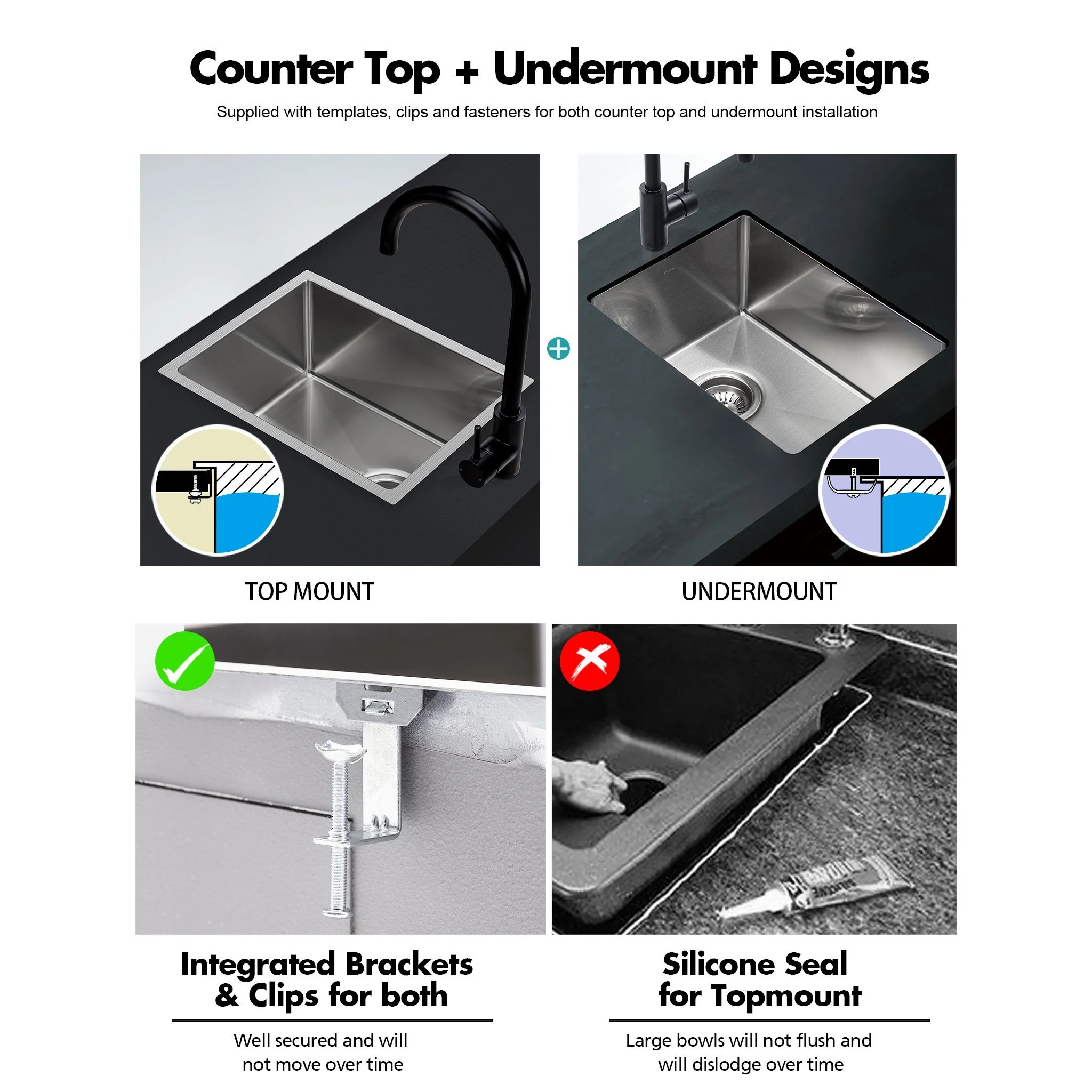 ULTIMO 1.5mm 340W x 450D Single Bowl Square Sink - SSD3445 - Image 7