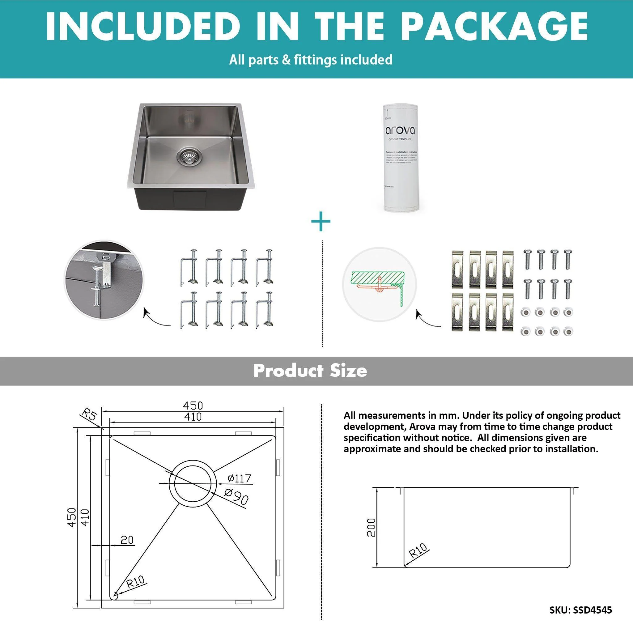 ULTIMO 1.5mm 450mm Medium Bowl Kitchen & Laundry Sink - Image 11