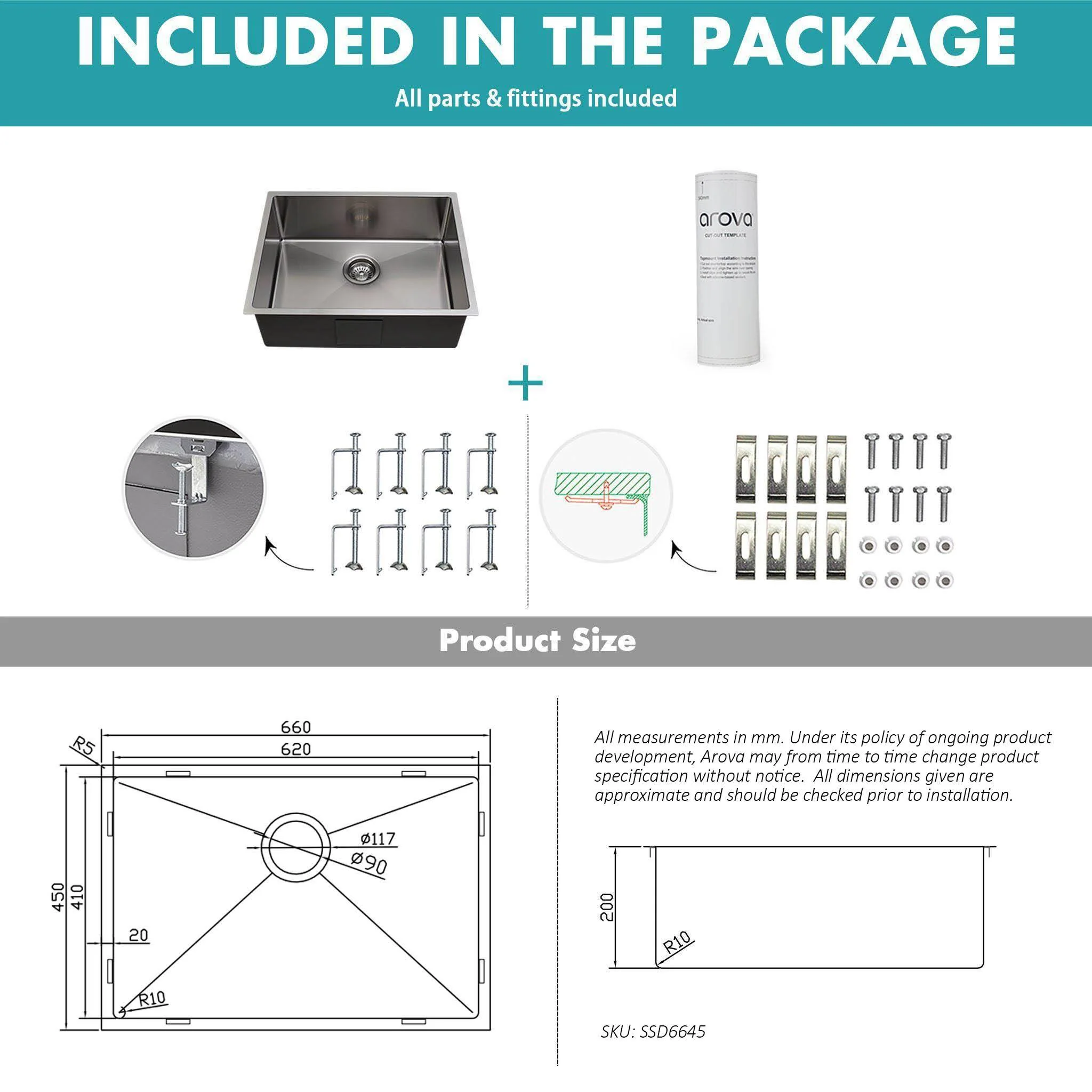 ULTIMO 1.5mm 660W x 450W Large Kitchen & Laundry bowl sink - SSD6645 - Image 11
