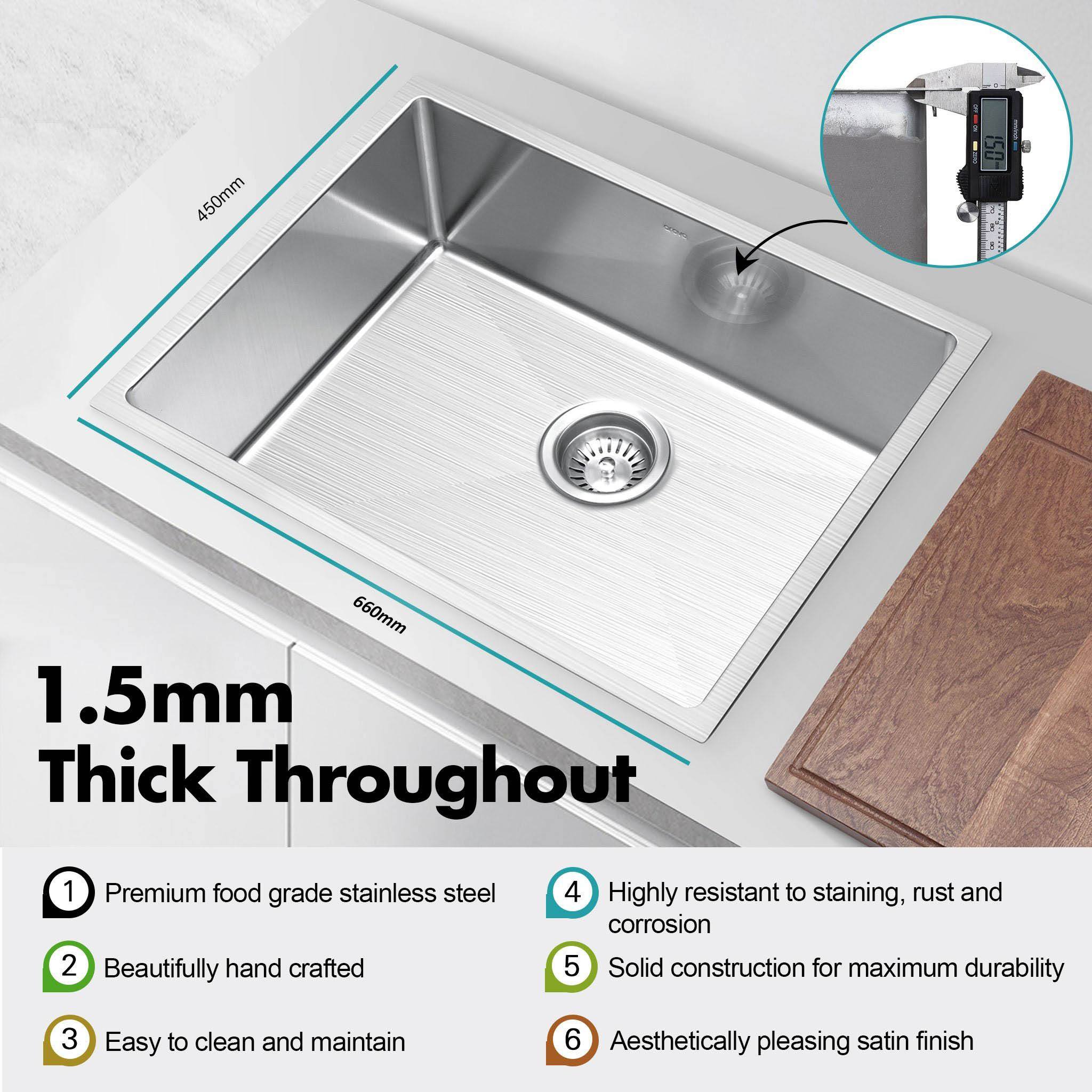 ULTIMO 1.5mm 660W x 450W Large Kitchen & Laundry bowl sink - SSD6645 - Image 4