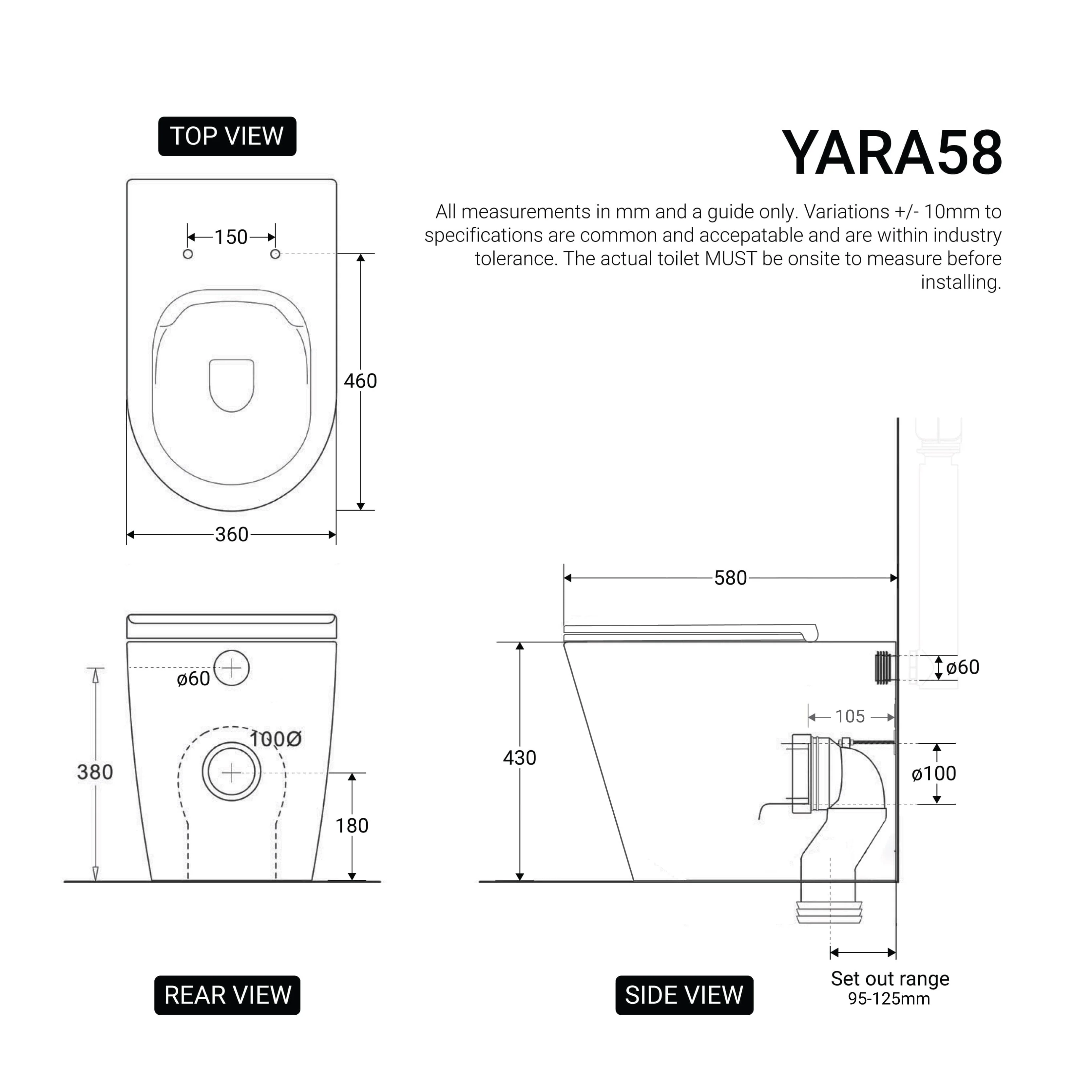 Yara58 Rimless Tornado Floor Mount Toilet - Image 7