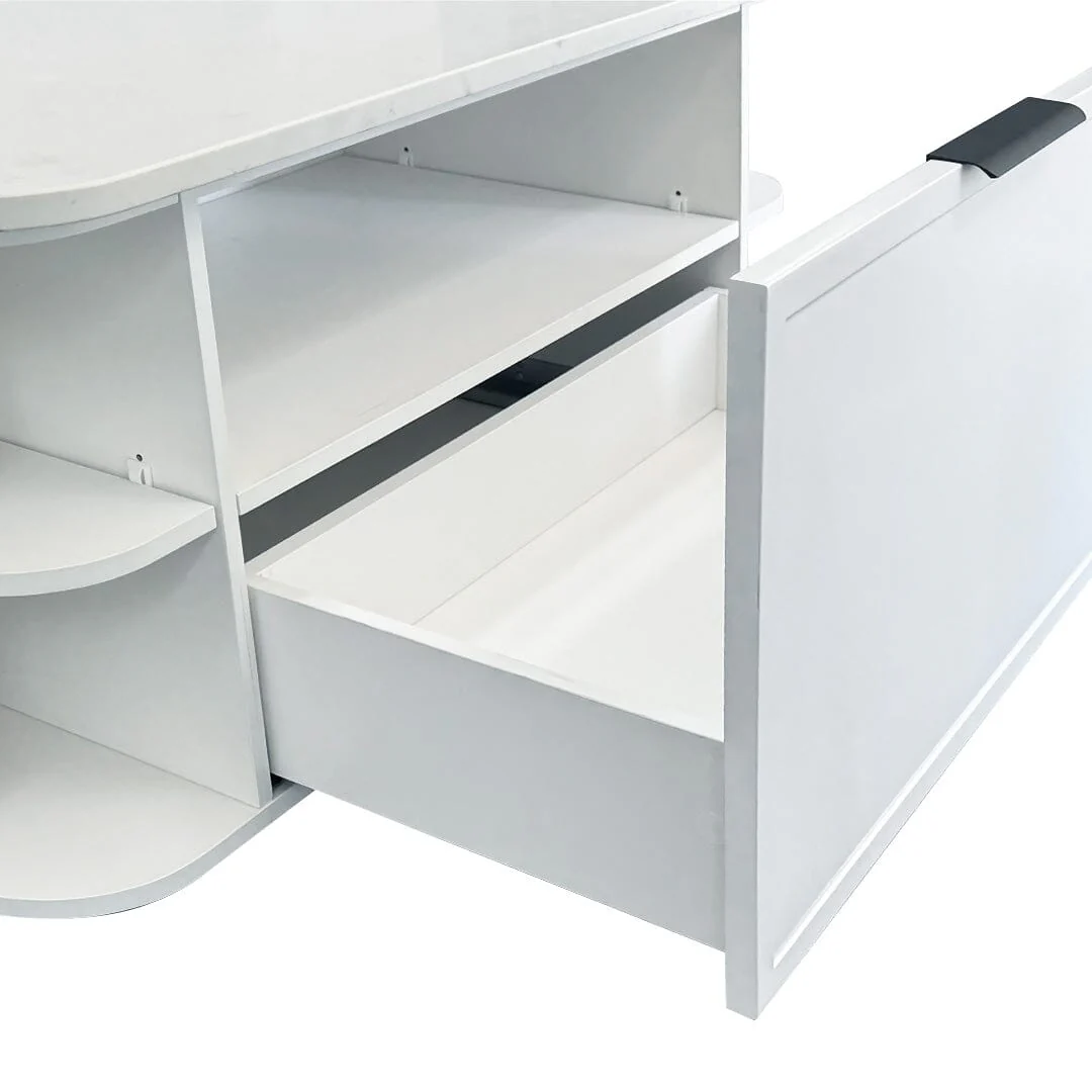 Clearance - York 1500mm Curved Wall Hung Vanity Matte White Double Bowls - Image 5