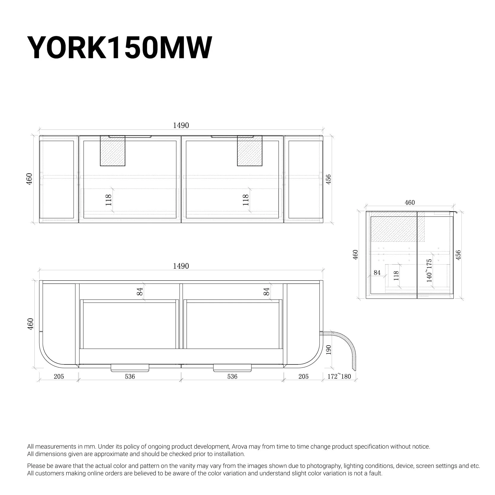 Clearance - York 1500mm Curved Wall Hung Vanity Matte White Double Bowls - Image 12
