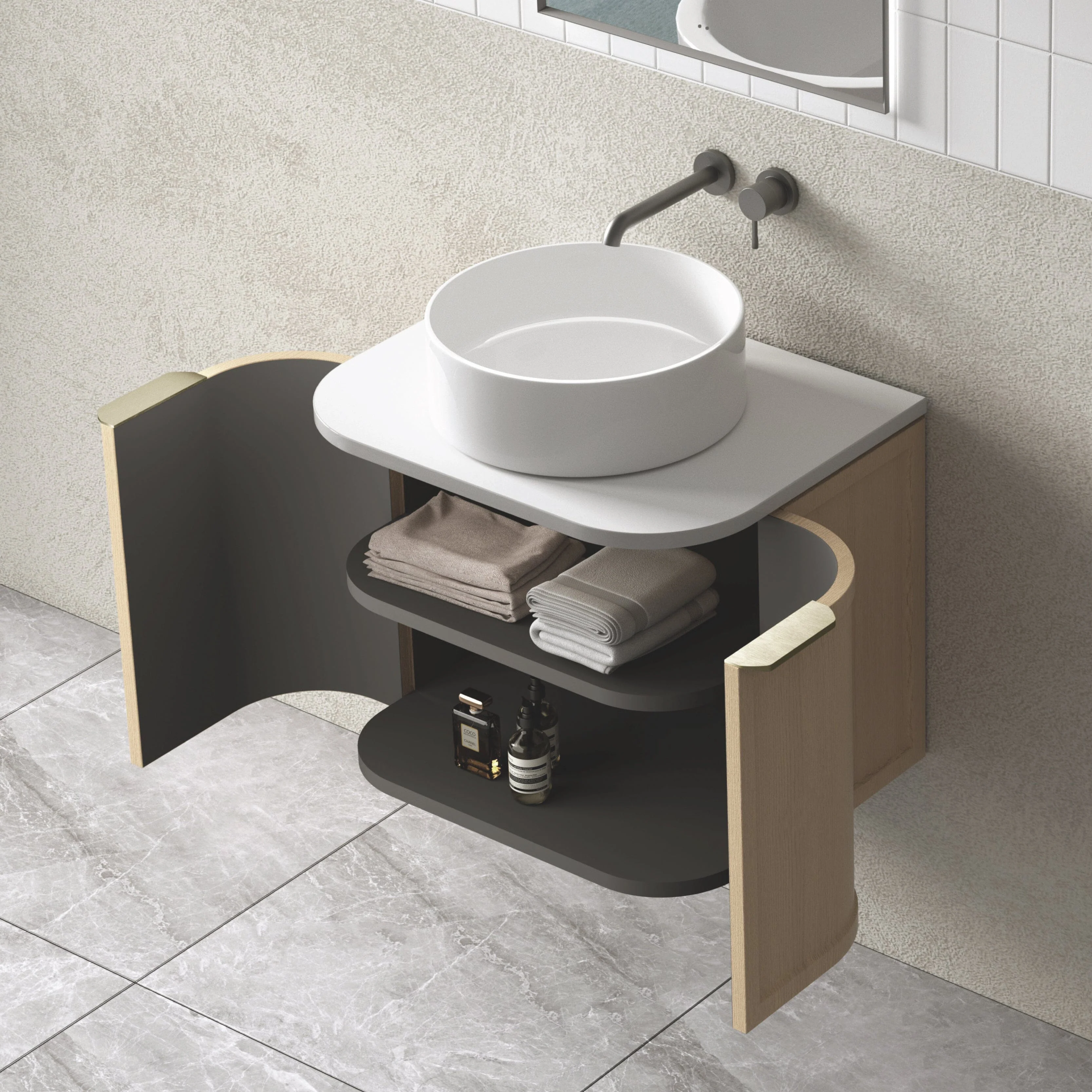 Clearance - York 600mm Curved Wall Hung Bathroom Vanity Timber - Image 3